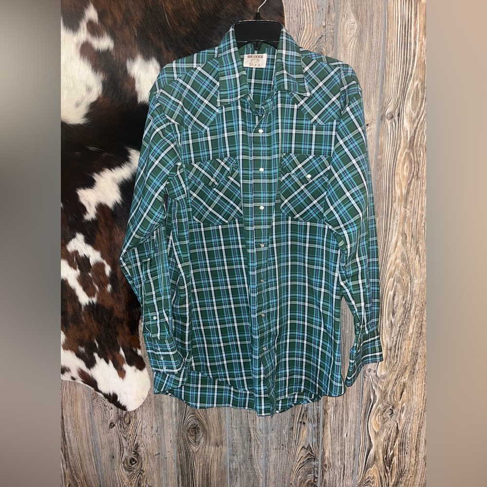 Rudduck shirts size XLT blue and green plaid pearl snap shirt